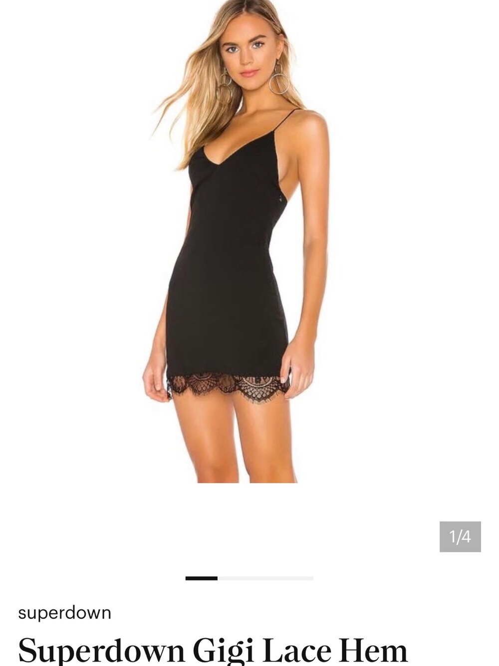 superdown Black Lace-Hem Slip Dress